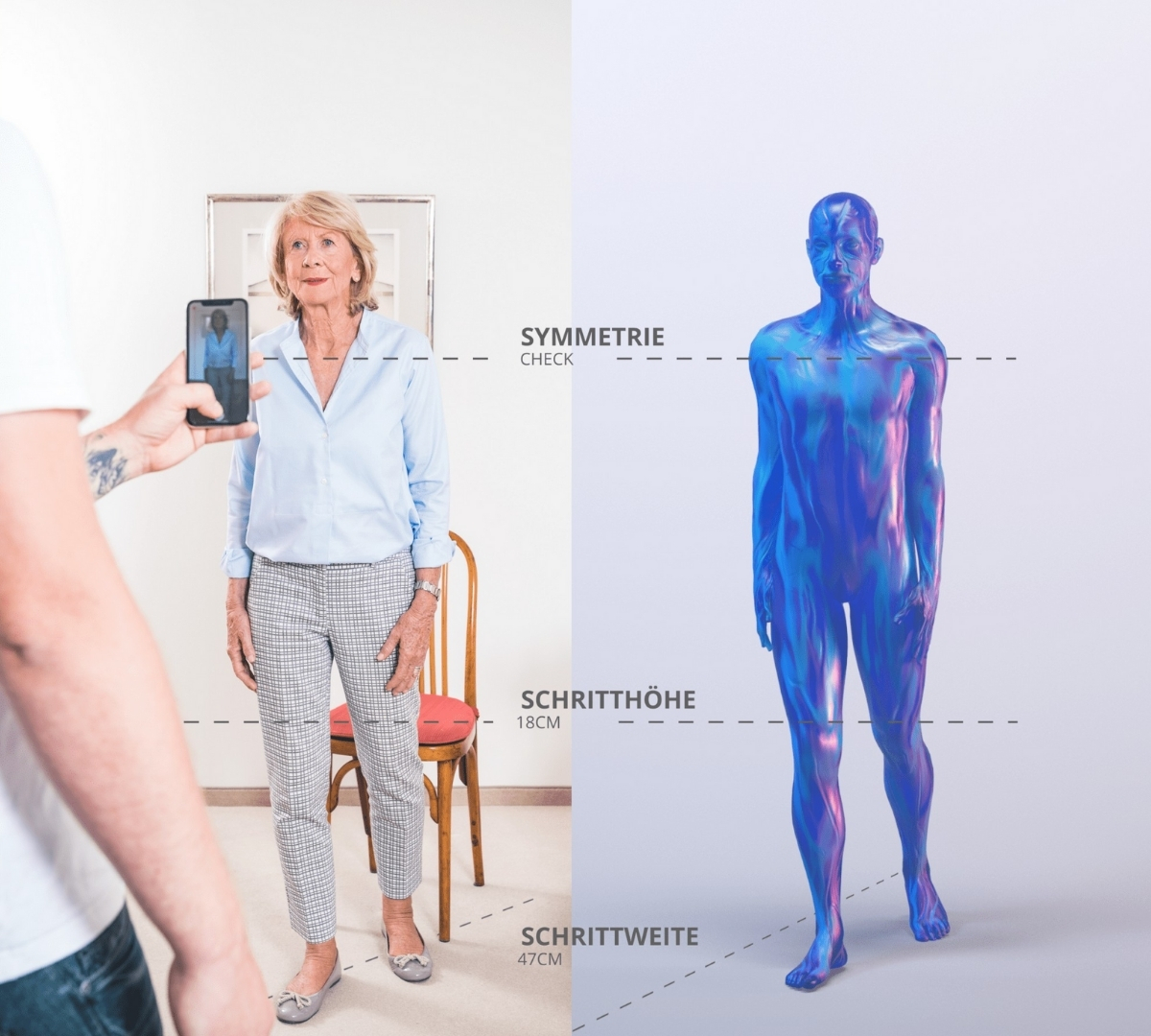 Model in Messsituation für LINDERA App – professionelles Hair & Make-up von Julia Ebert.