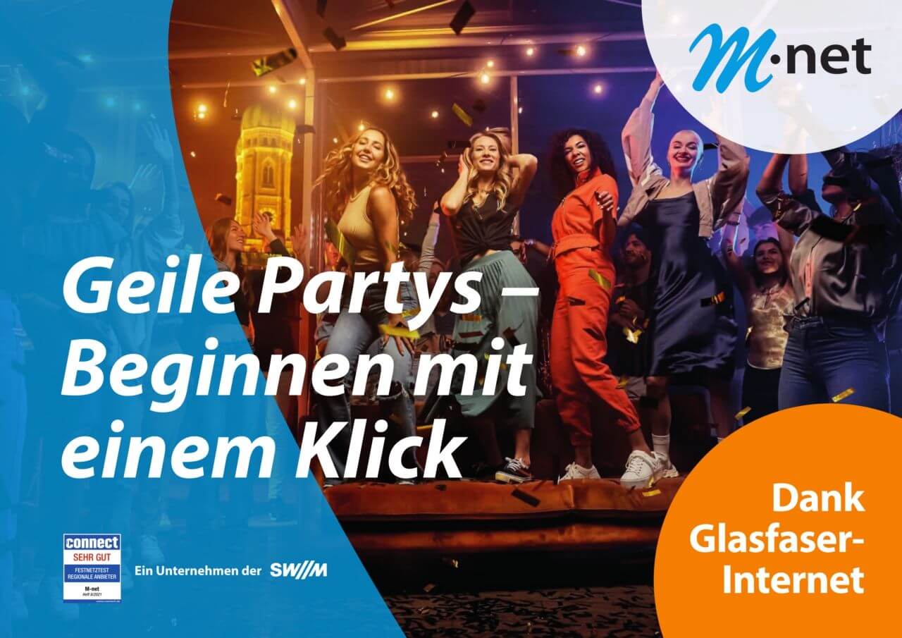M-net Werbekampagne: Menschen tanzen ausgelassen auf einer Party – Hair & Make-up Styling von Julia Ebert, München